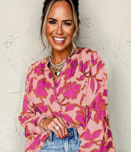 Load image into Gallery viewer, Patty Pink Floral Batwing Top