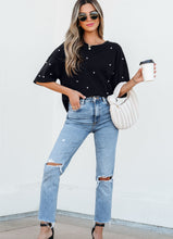 Load image into Gallery viewer, Audrey Black Pearl Beaded Tee