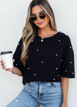 Load image into Gallery viewer, Audrey Black Pearl Beaded Tee