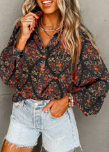 Load image into Gallery viewer, Kinsey Black Strawberry Floral Puff Sleeve Top