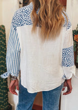 Load image into Gallery viewer, Dani Sky Blue Leopard Striped Western Top