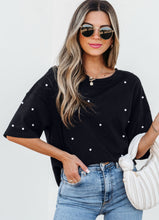 Load image into Gallery viewer, Audrey Black Pearl Beaded Tee