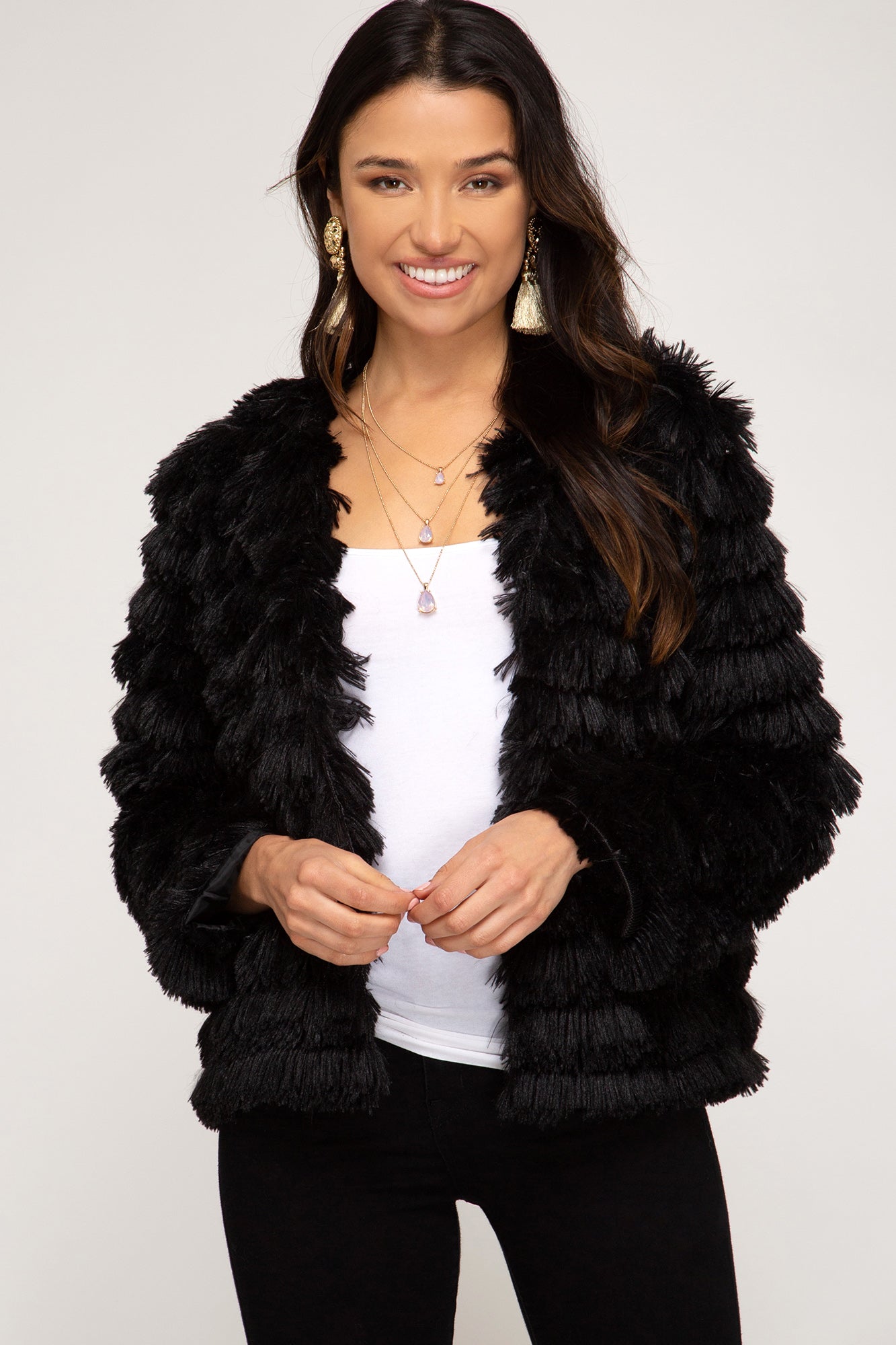 Layered faux fur jacket best sale