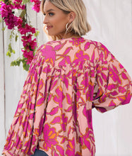 Load image into Gallery viewer, Patty Pink Floral Batwing Top

