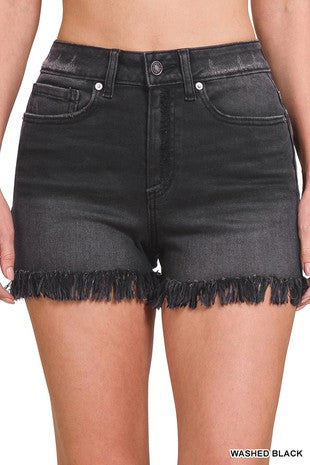 Black Zenana Frayed Cut Off Shorts