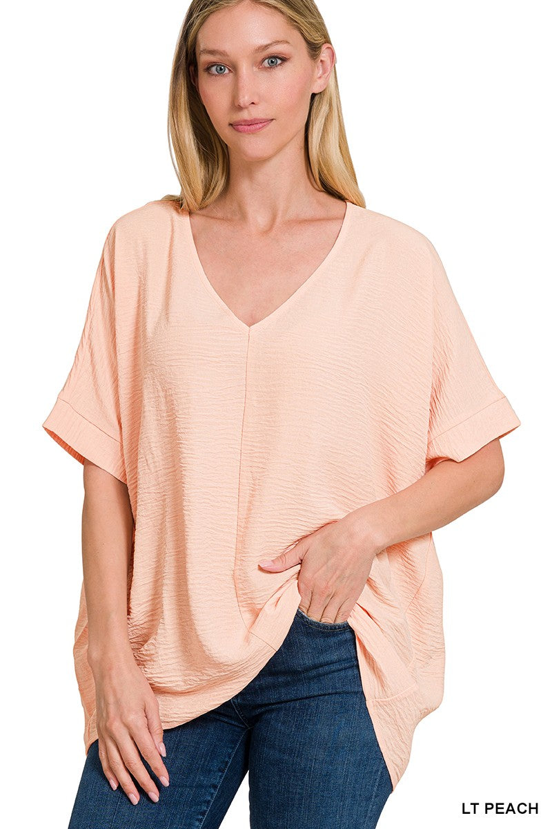 Zenana - Georgie Light Peach Lightweight Weave Dolman Sleeve Top