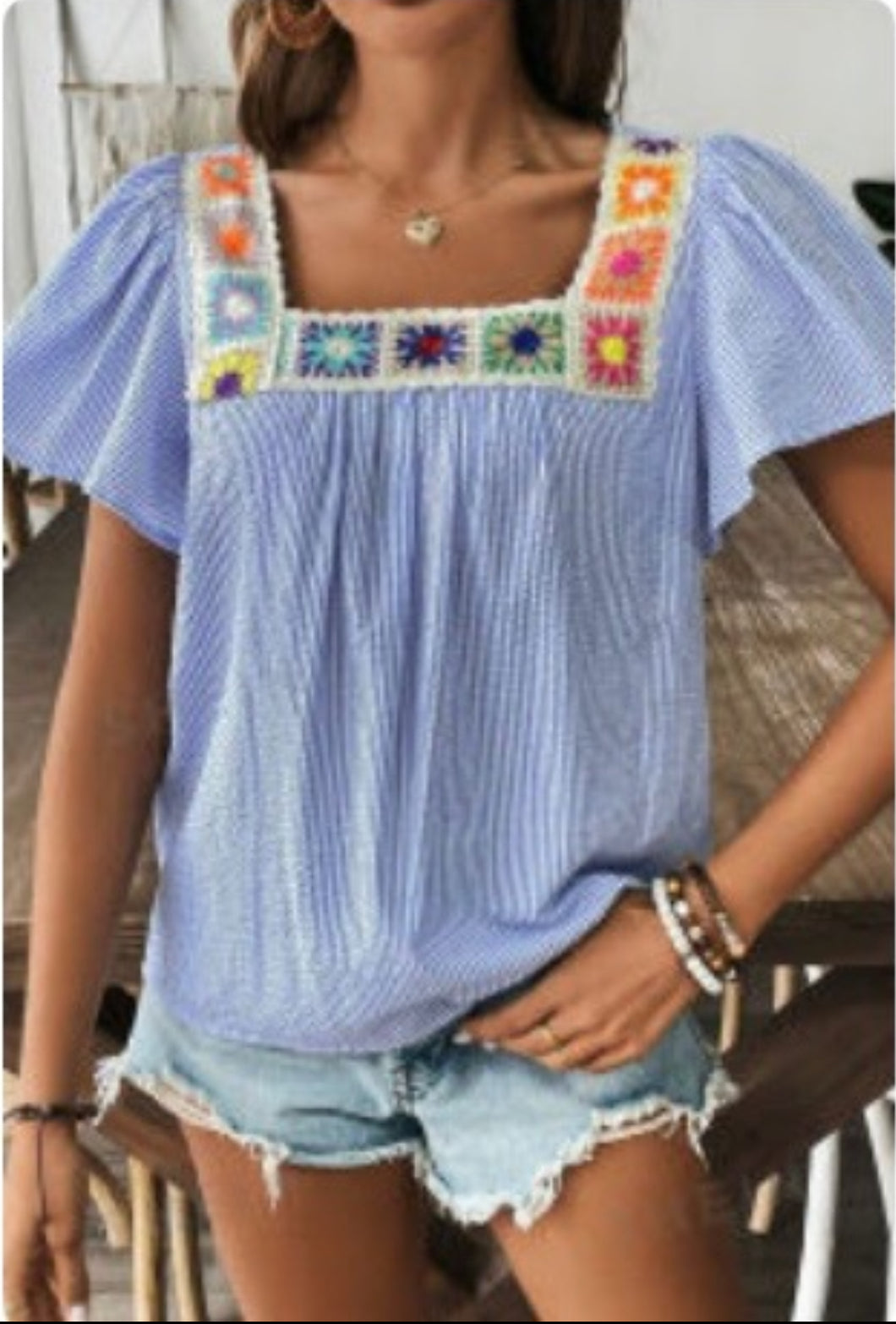 Izzy Light Blue Embroidered Square Neck