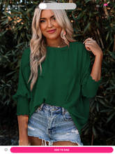 Load image into Gallery viewer, Elaine Hunter Green Smocked Sleeves Top
