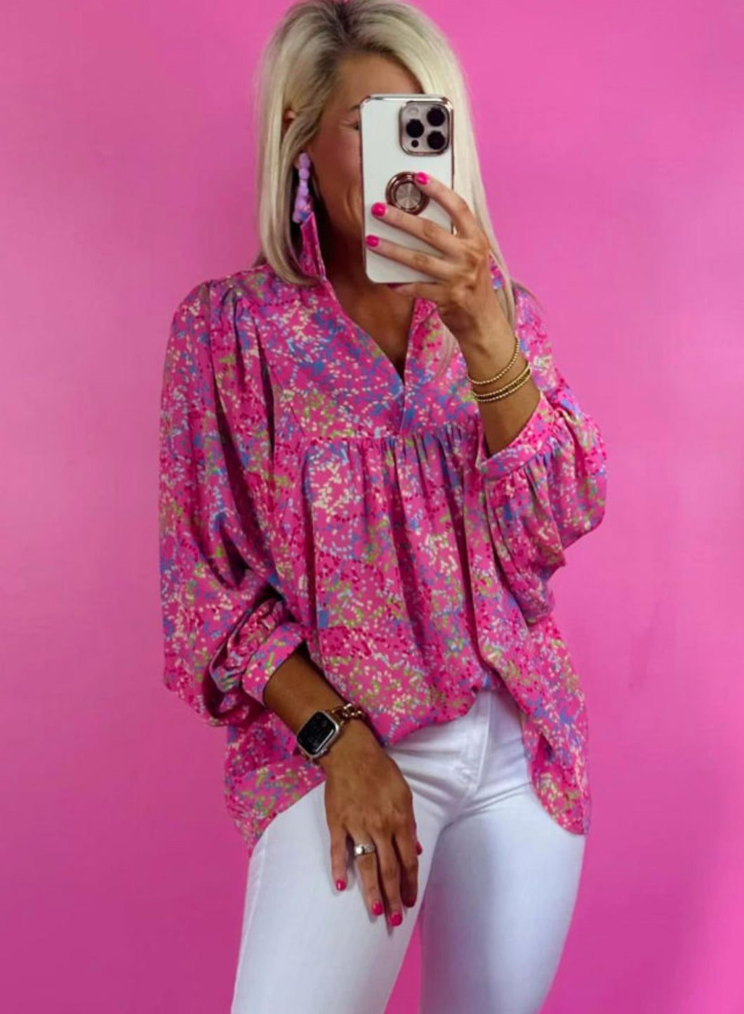 Elaine Pink Multi Color Abstract Print Top