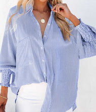 Load image into Gallery viewer, Jeanie Blue Striped Boyfriend Top

