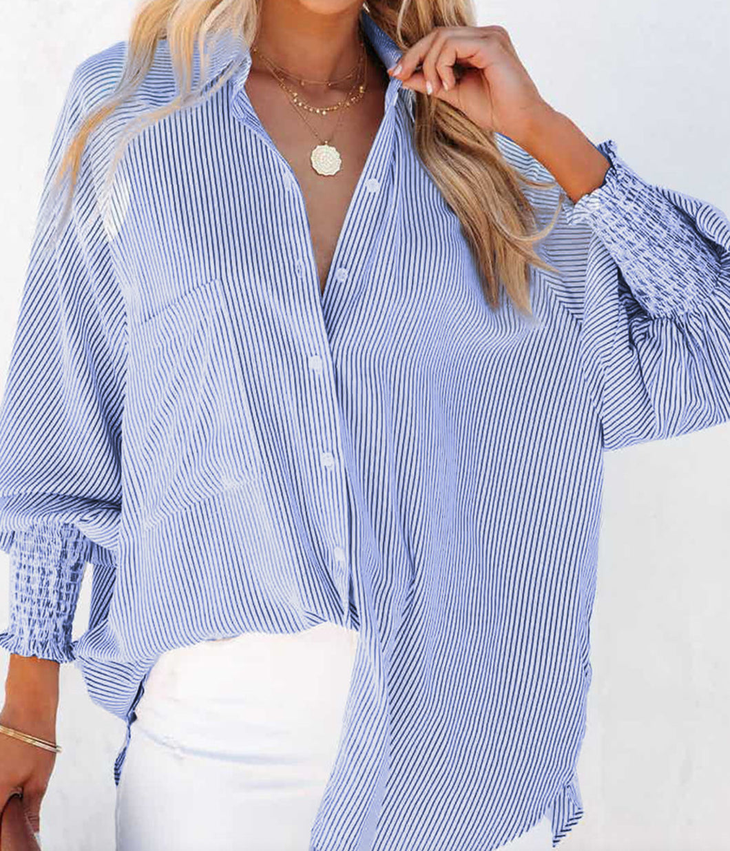 Jeanie Blue Striped Boyfriend Top