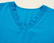 Load image into Gallery viewer, Sharla Sky Blue Frilly V Neck Top
