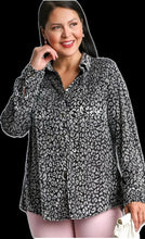 Load image into Gallery viewer, UMGEE Demi Burnout Velour Black and Silver 2 Pocket Long Sleeve Button Down Top-
