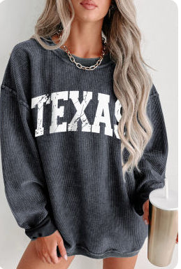 Grey TEXAS Graphic Corded Pullover Sweatshirt
