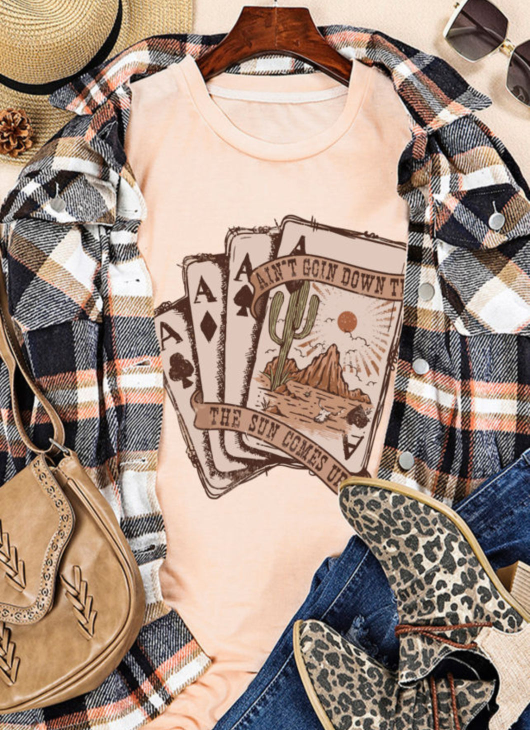 Khaki Western Poker Cards Graphic Tee