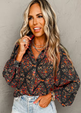 Load image into Gallery viewer, Kinsey Black Strawberry Floral Puff Sleeve Top
