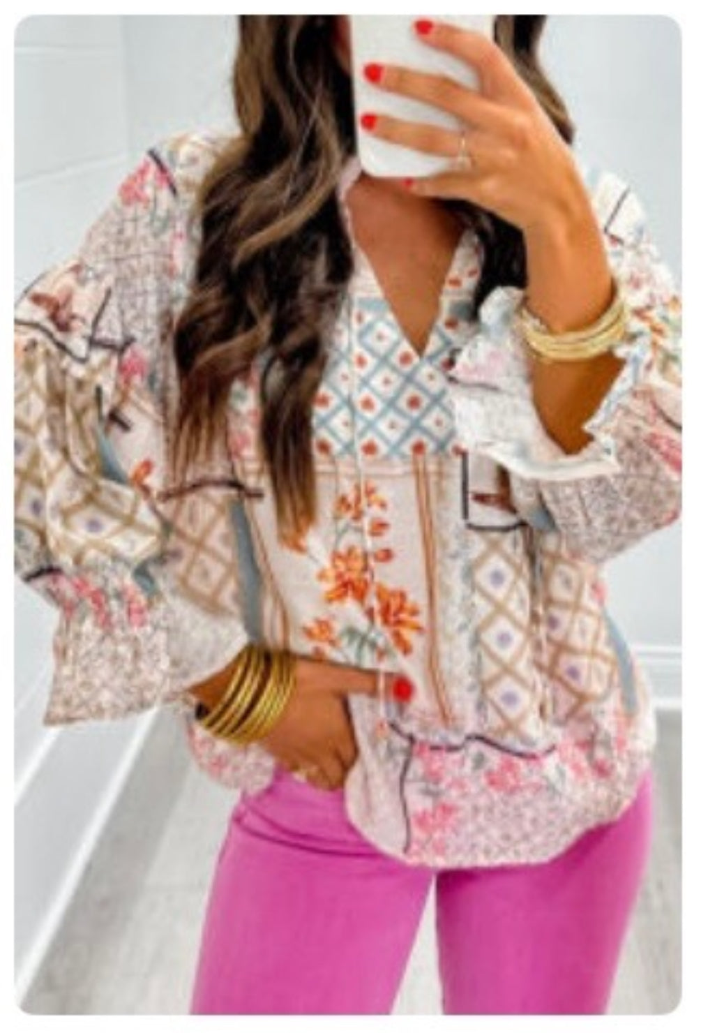 Mindy Multi Color Floral Boho Top