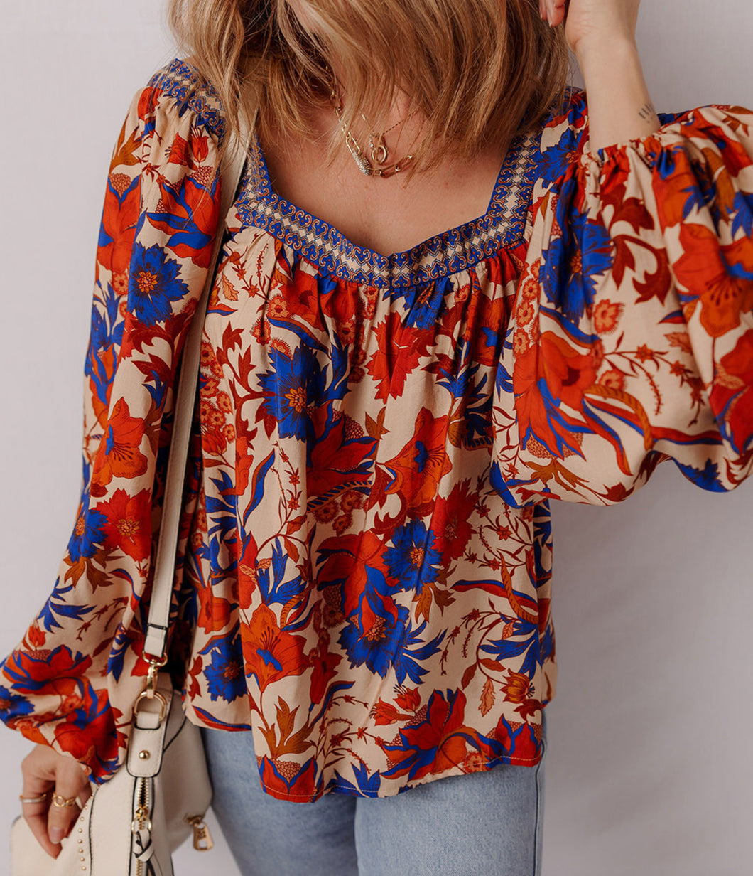 Kara Floral Print Square Neck Backless Top
