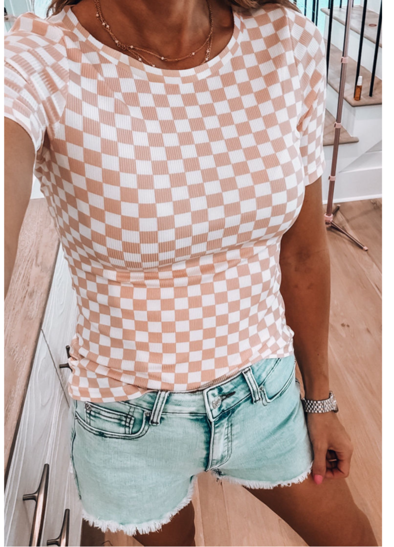 Lucy Checkered Short Sleeved Top