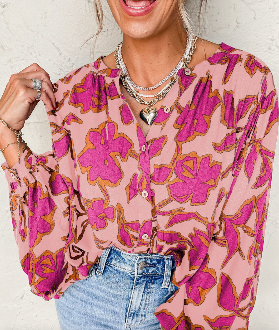 Patty Pink Floral Batwing Top