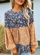 Load image into Gallery viewer, Bess Blue Floral Color Block Top
