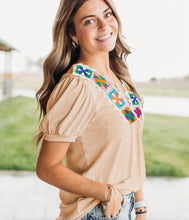Load image into Gallery viewer, Tina Pale Chestnut Crochet Floral V Neck Top

