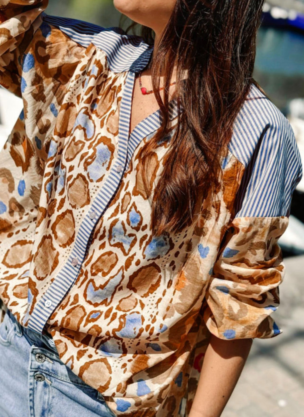 Farrah Light French Beige Leopard StripedPrint Top