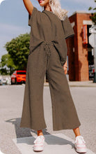 Load image into Gallery viewer, Lindy Black or Brown Textured Two-Piece Loose Fit Tee &amp; Cropped Pants
