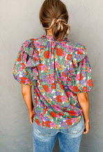 Load image into Gallery viewer, Cassie Red Floral Tie Puff Sleeve Top
