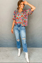 Load image into Gallery viewer, Cassie Red Floral Tie Puff Sleeve Top
