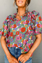 Load image into Gallery viewer, Cassie Red Floral Tie Puff Sleeve Top
