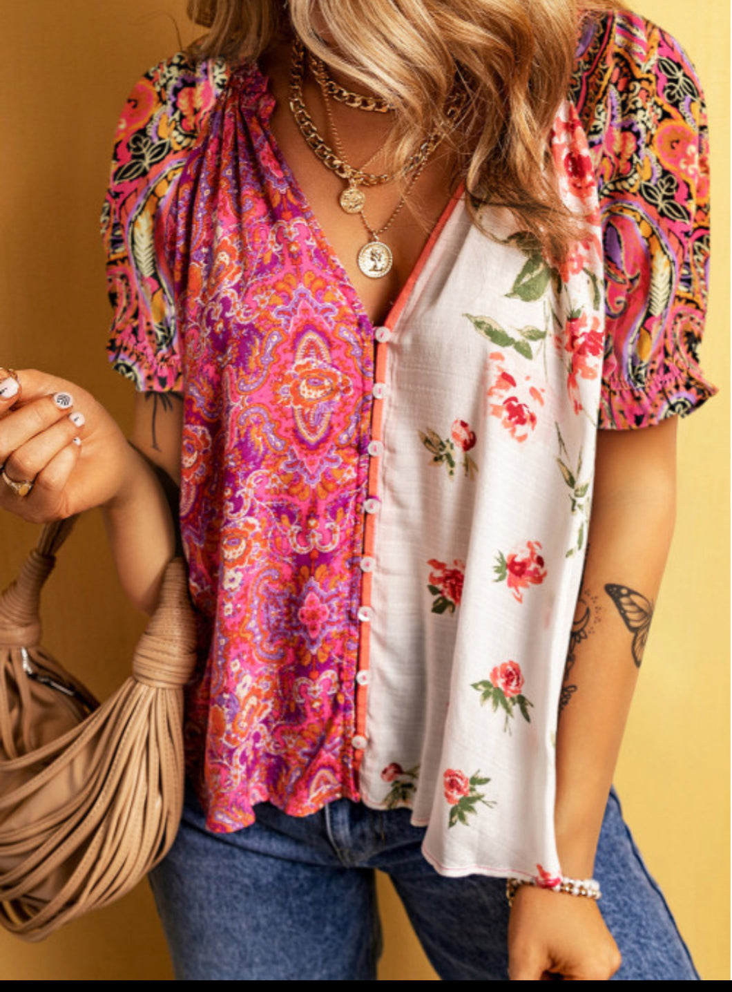 Anna Floral button down floral Boho Style Top