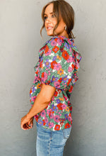 Load image into Gallery viewer, Cassie Red Floral Tie Puff Sleeve Top
