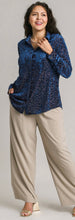 Load image into Gallery viewer, UMGEE Demi Burnout Velour Blue 2 Pocket Long Sleeve Button Down Top-1 Left! 2X
