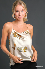 Load image into Gallery viewer, UMGEE Darla Champagne Satin Leopard Cowl Neck Cami Top
