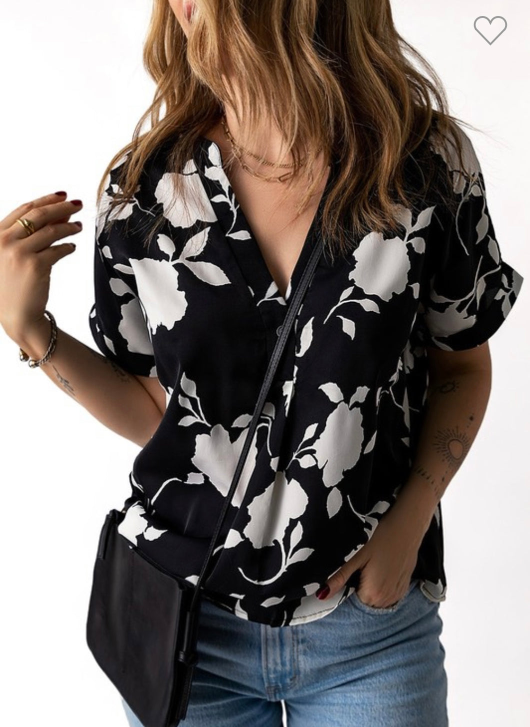 Night Out Black and White Floral Print Top