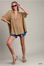 Load image into Gallery viewer, UMGEE Latte Collared Button Up Tiered with side Slit and Frayed Hem Top
