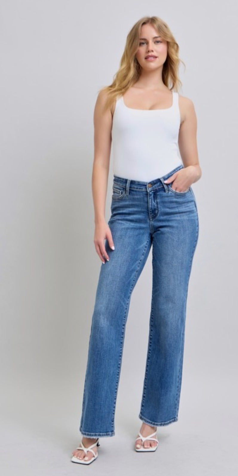 Judy Blue V FRONT High Waist WB VINTAGE WASH STRAIGHT LEG Jean