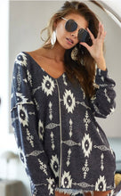 Load image into Gallery viewer, Rori Charcoal Aztec Print Sweater Top
