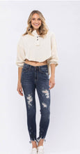 Load image into Gallery viewer, Judy Blue Shark Bite Destroyed Hem Mid-Rise Skinny Jeans
