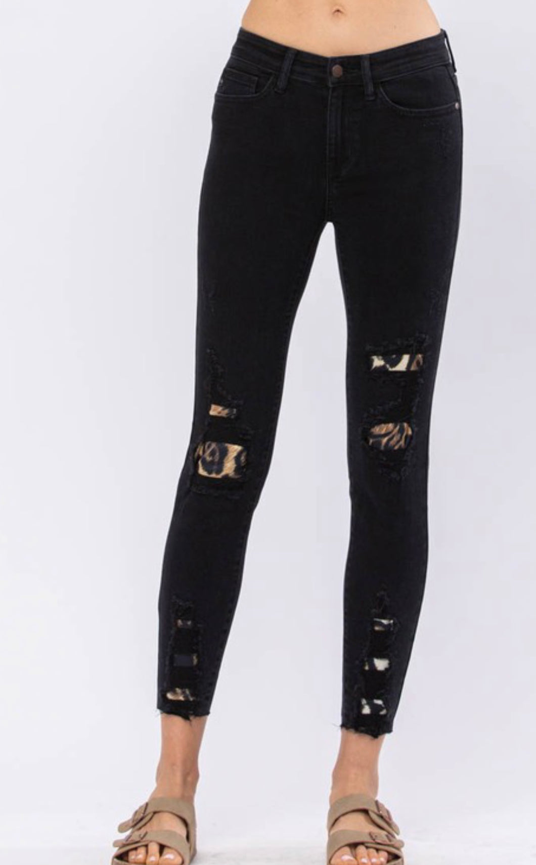Judy Blue Wild Cat Black Midrise Leopard Patch Skinny Jeans