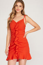 Load image into Gallery viewer, Angie Flirty Tomato Red Front Ruffle Dress
