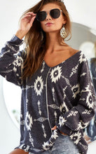 Load image into Gallery viewer, Rori Charcoal Aztec Print Sweater Top
