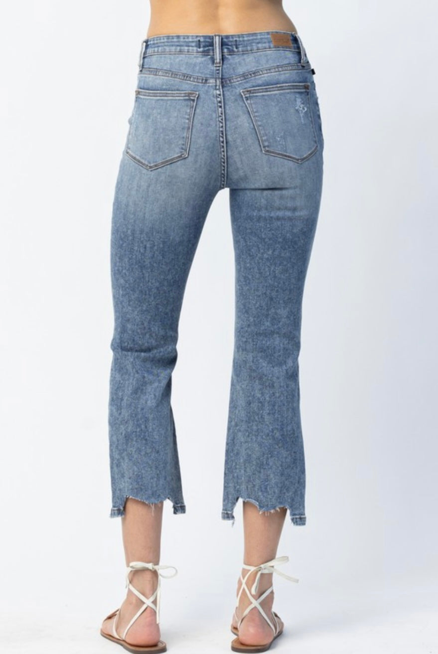Judy Blue Drew Cropped High Waist Chewed Hem Bootcut Jeans – HOCO Boutique