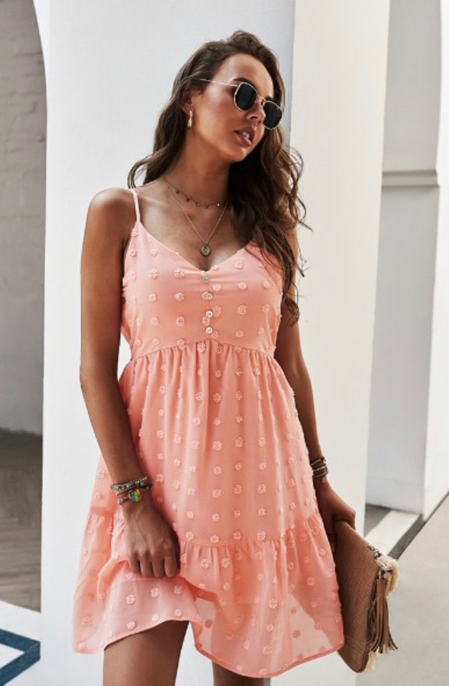 Mari Lou Peach Spaghetti Strap Dot Mini Dress