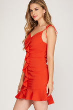 Load image into Gallery viewer, Angie Flirty Tomato Red Front Ruffle Dress
